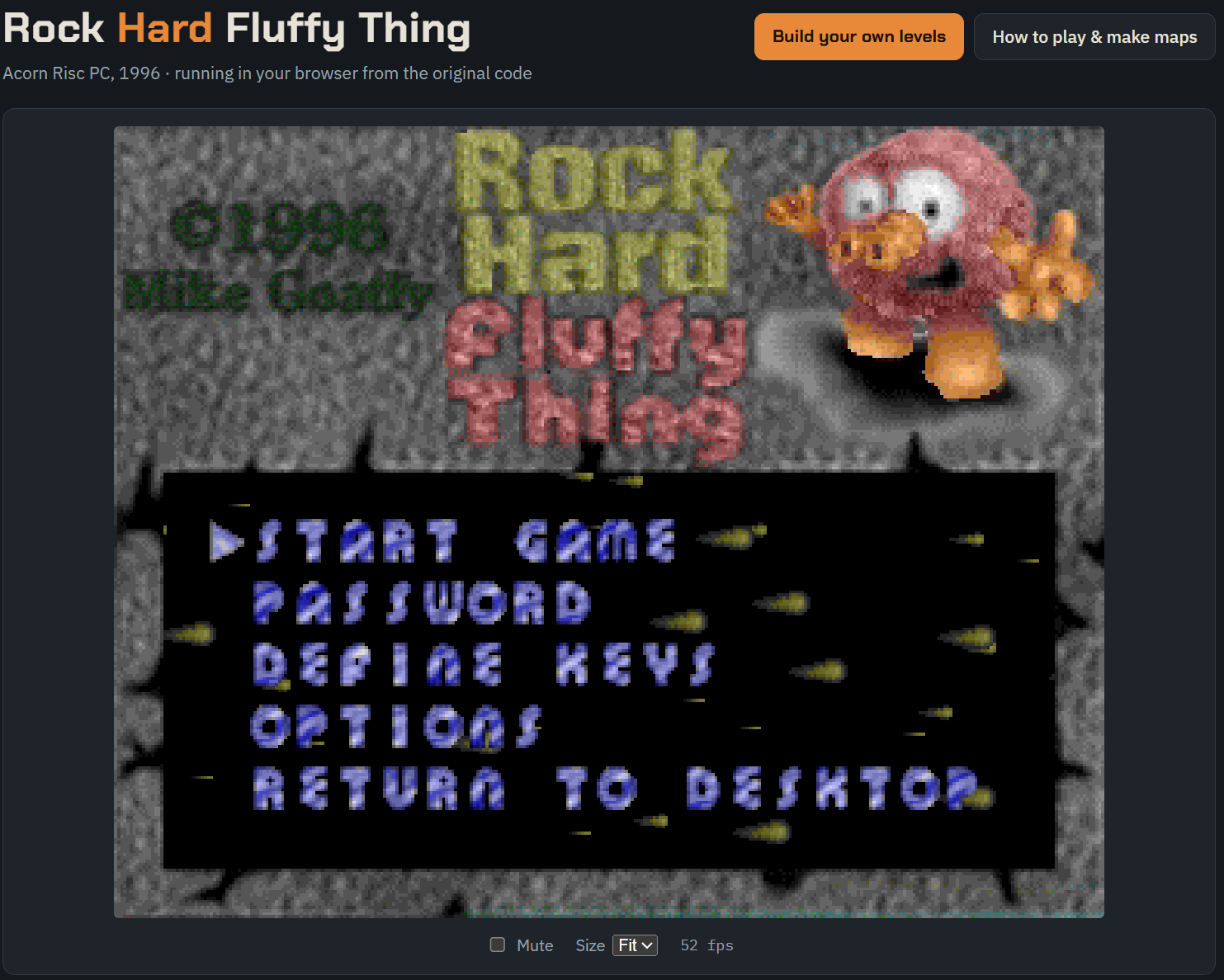 The main menu for RHFT, running in a browser